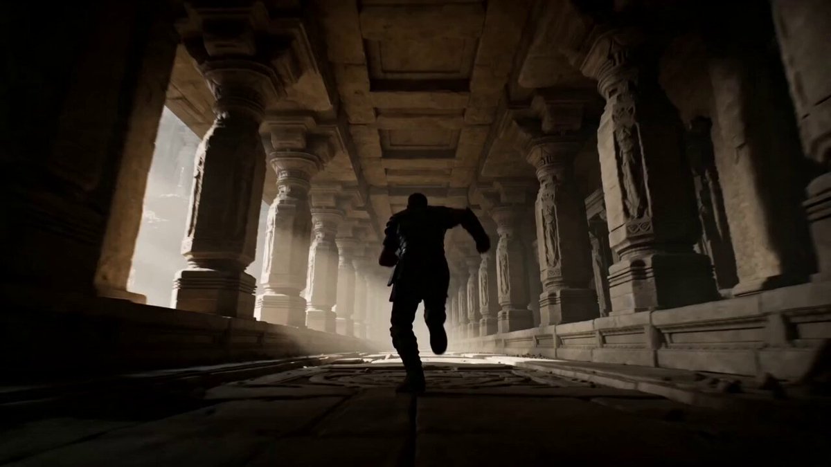 Hero escapes collapsing temple