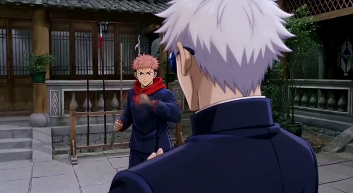 Anime Martial Arts Sparring in Courtyard