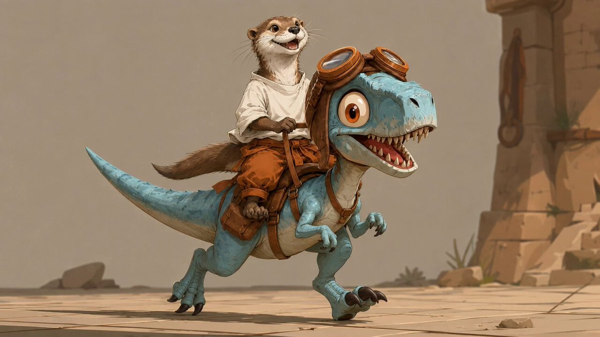 Otter riding a dragon at high speed