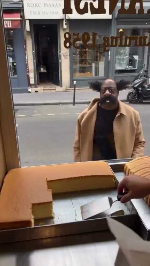 Caricature Man Ordering Cake Through Window
