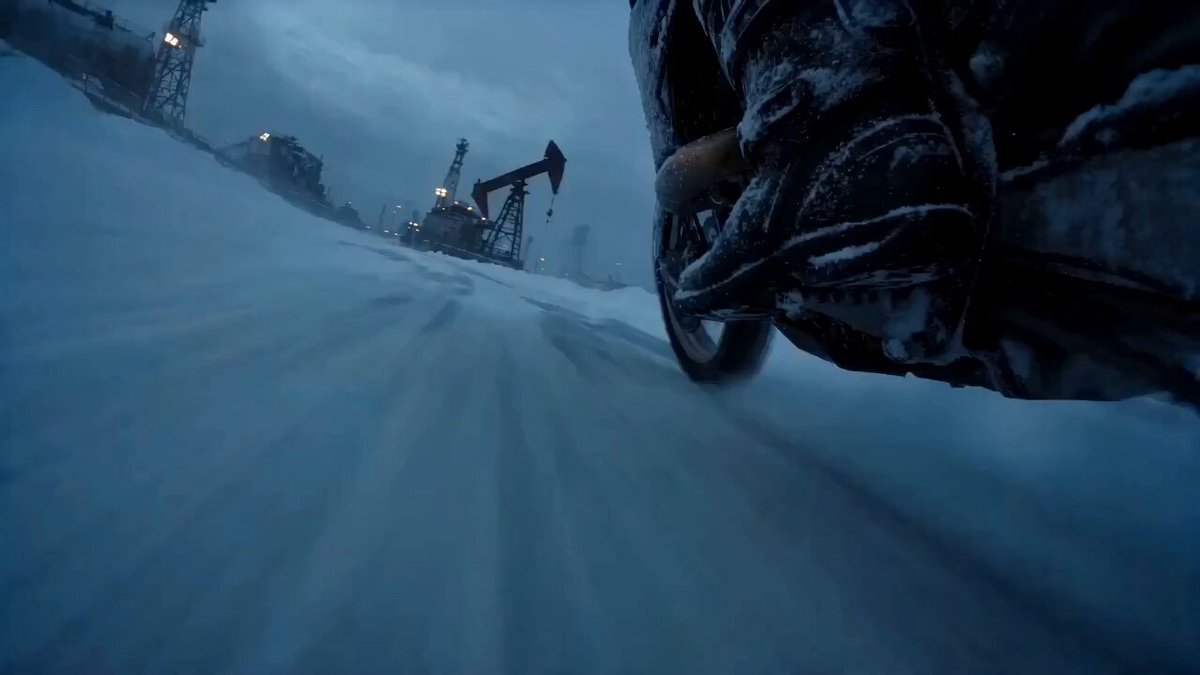 Ice racer motorcycle in arctic wasteland