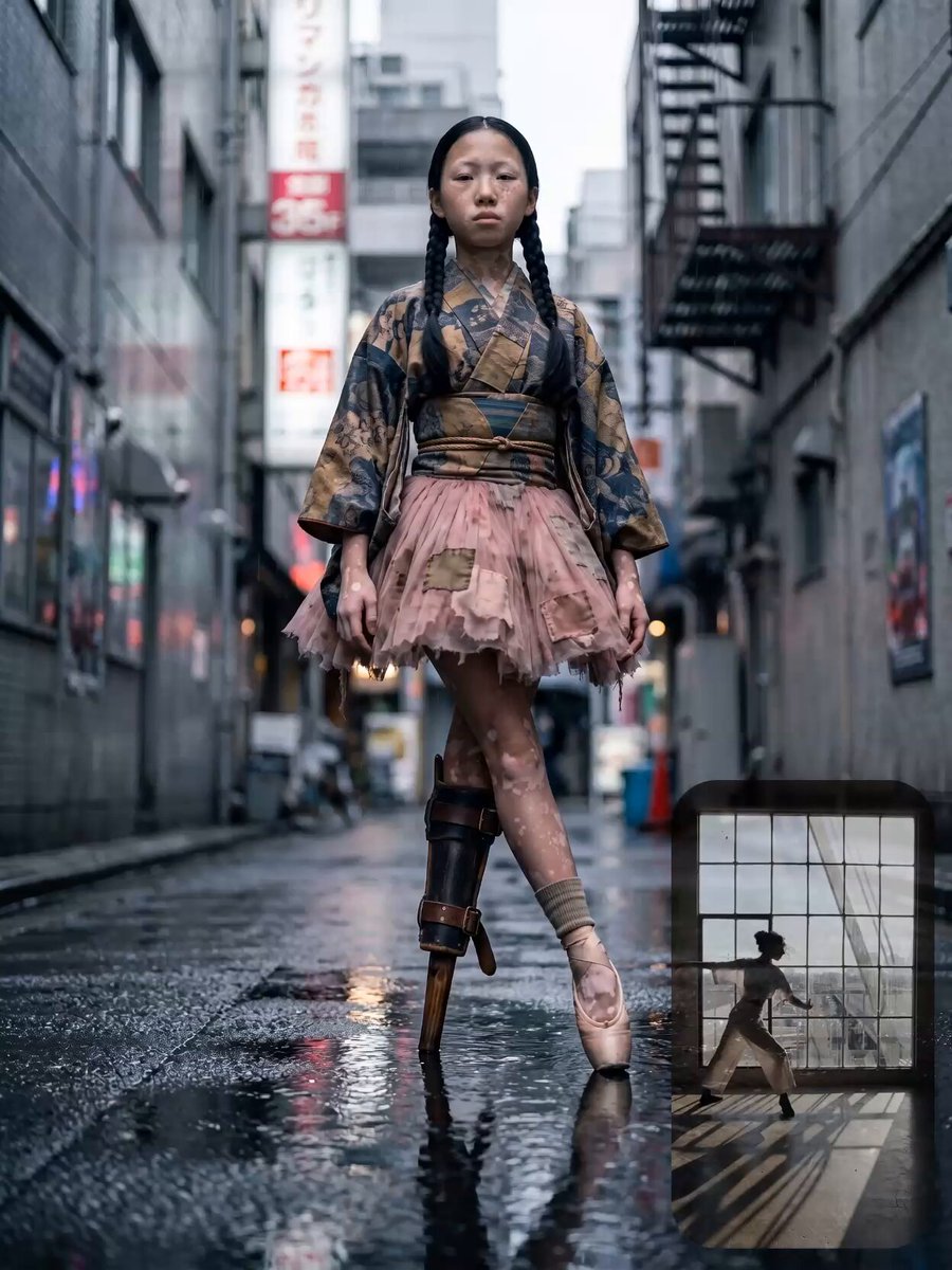 Ballerina with Peg-Leg in Urban Alley