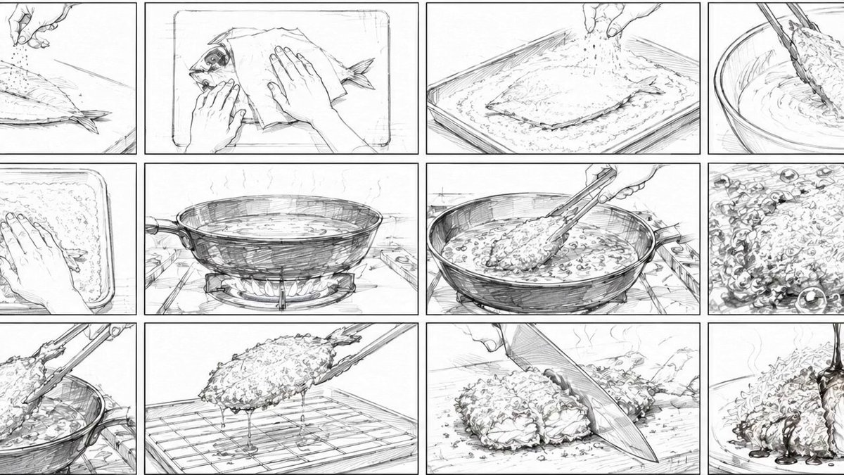 Anime Aji fry cooking sequence