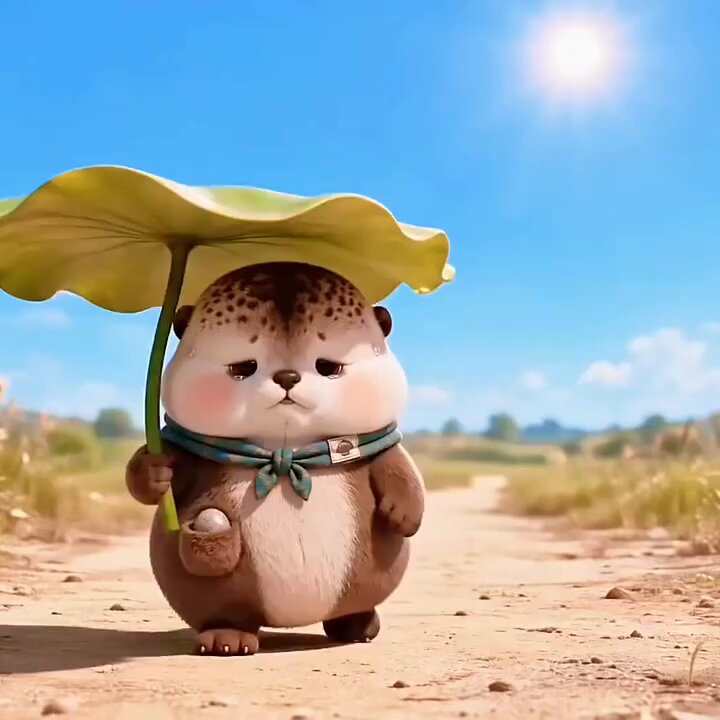 Otters share watermelon in field