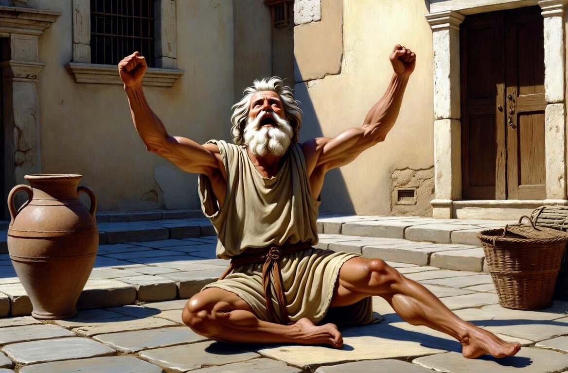 Diogenes celebrating in classical painting