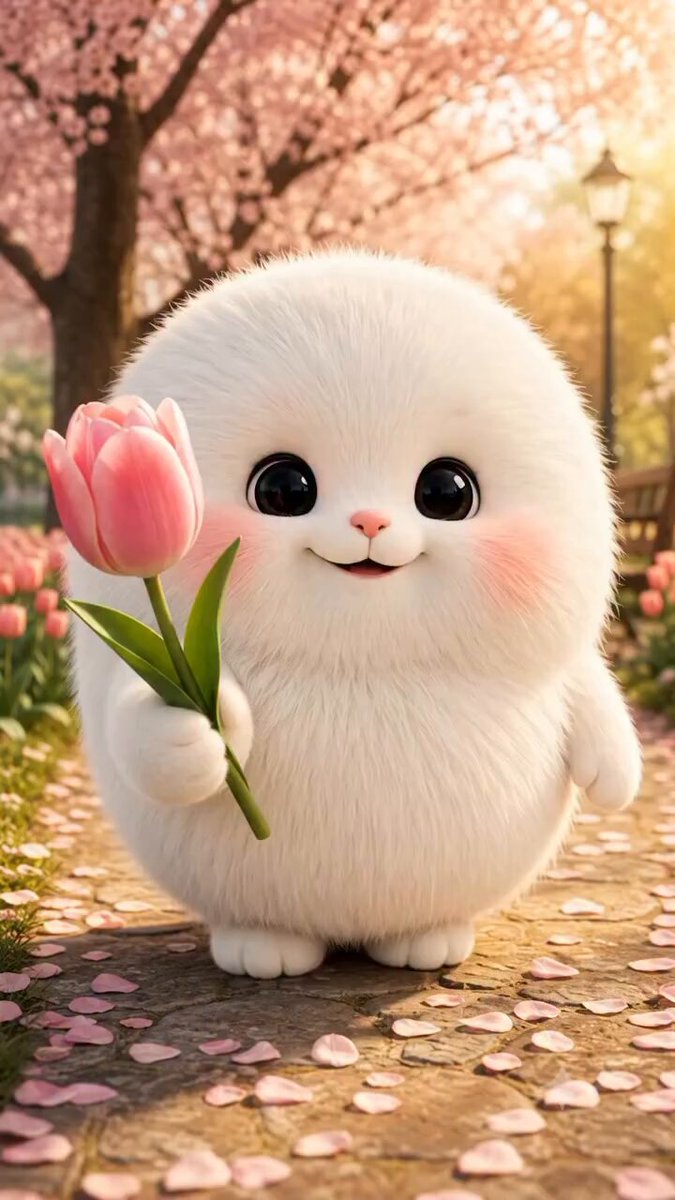 Cute fluffy animal in spring garden