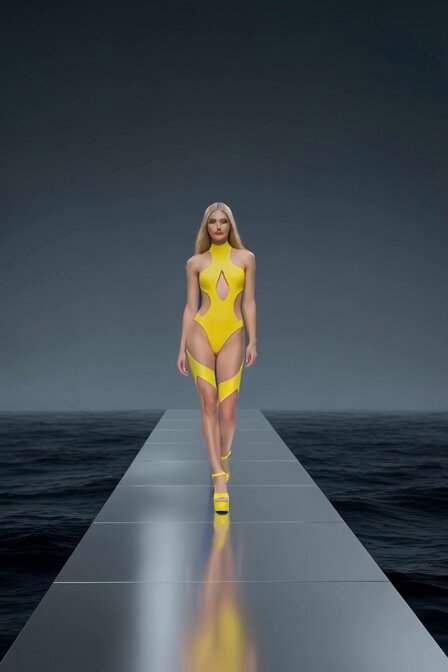 Futuristic runway models in bright colors