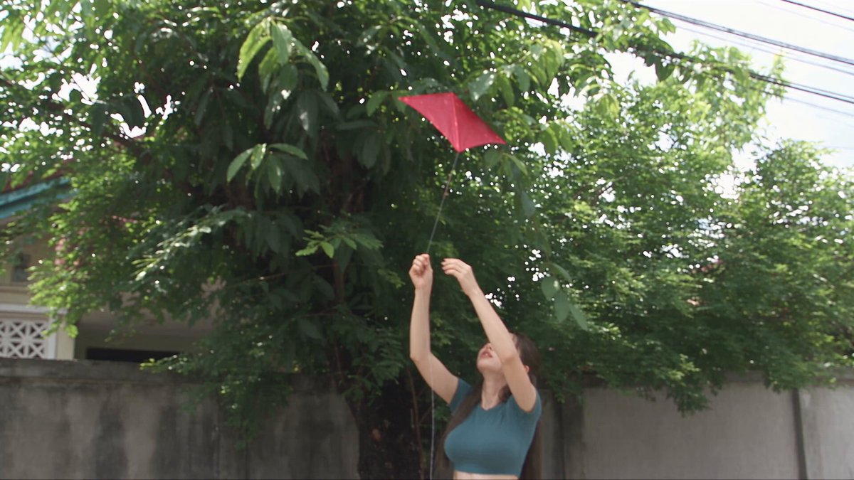 DV camcorder footage of woman with kite