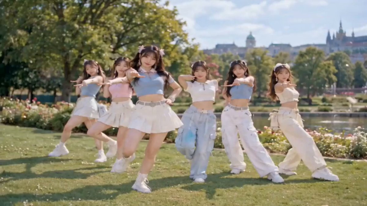 Six-girl K-pop dance across four scenes