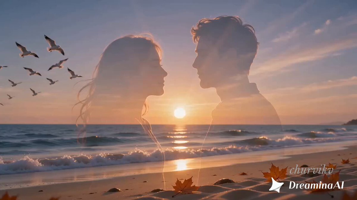 Double-exposure couple sunset seascape