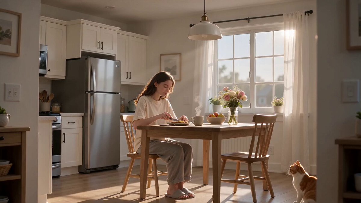 Cat steals toast from woman's breakfast