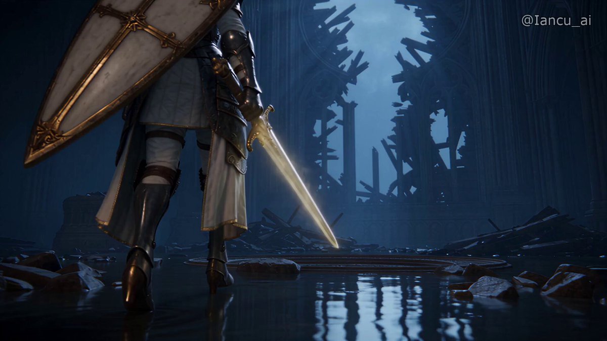 Knight rebuilds ruined cathedral with particles