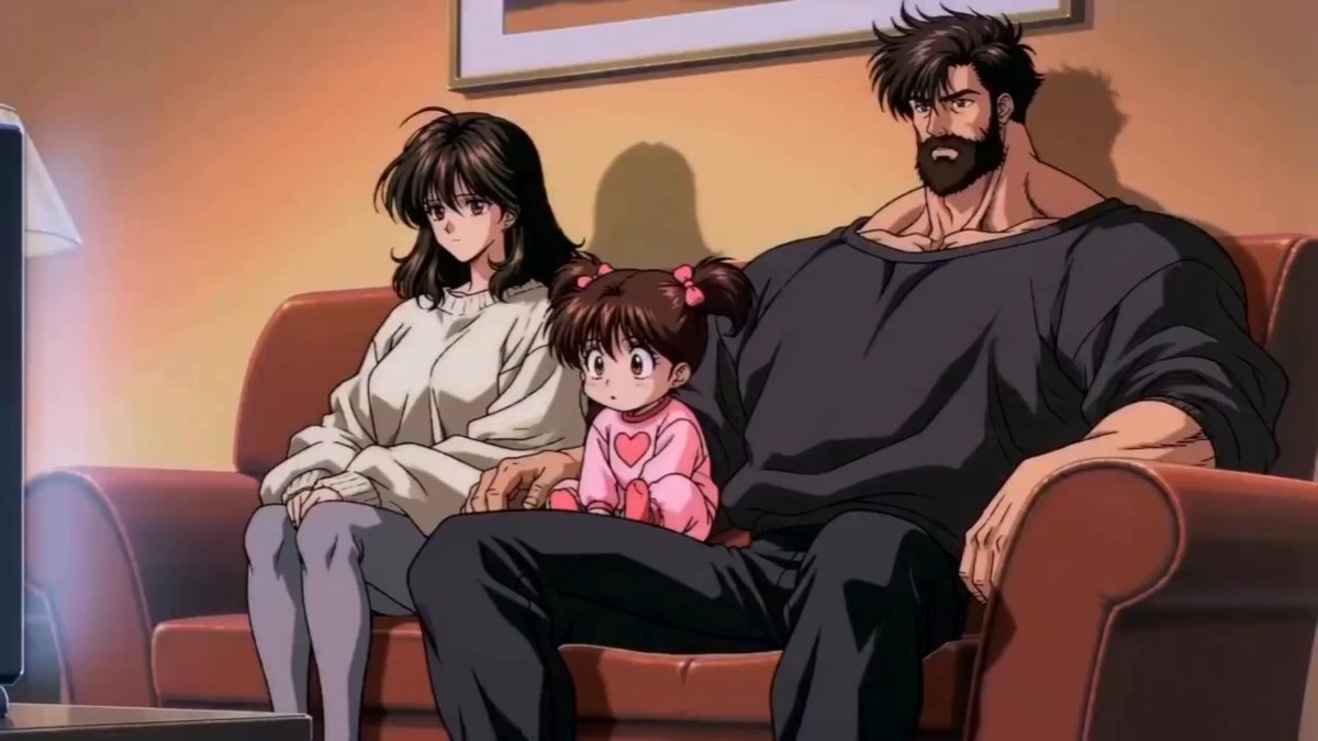 Nostalgic Anime Family Night Scene