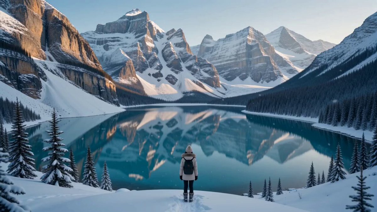 Korean woman in snowy Arctic cinematic journey