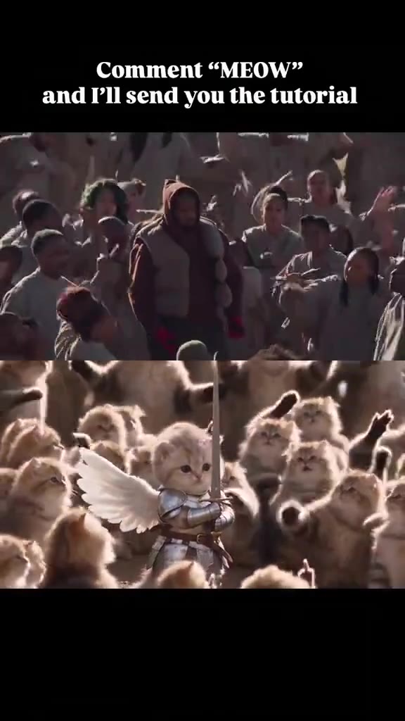 Closed on Sunday AI example: a cat stands still in front of a swaying cat choir