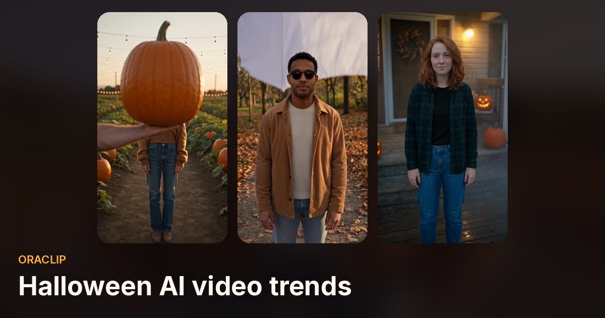 Halloween AI video trends: pumpkin head, ghost photoshoot, and zombie turn stills