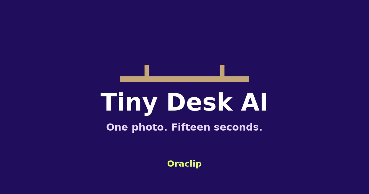 Tiny Desk AI: a wooden desk graphic for the Outstanding meme video generator
